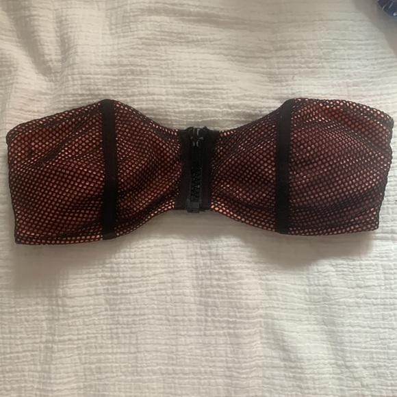 H&M bikini super cute peach and black with zipper up front of top - Picture 2 of 5